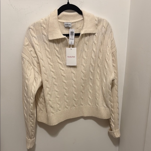 Sunday Best Cream V-Neck Sweater Cable Knit - Picture 6 of 15